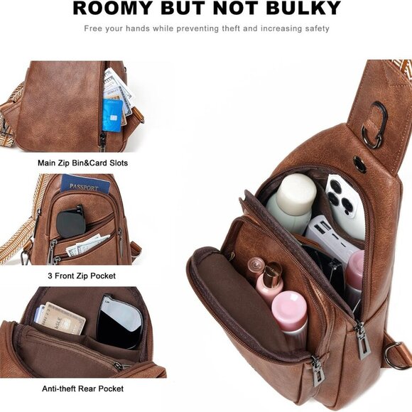 Sling Bag for Women Crossbody Purse Leather Crossbody Bag Fanny Pack Chest Pack - Picture 4 of 9